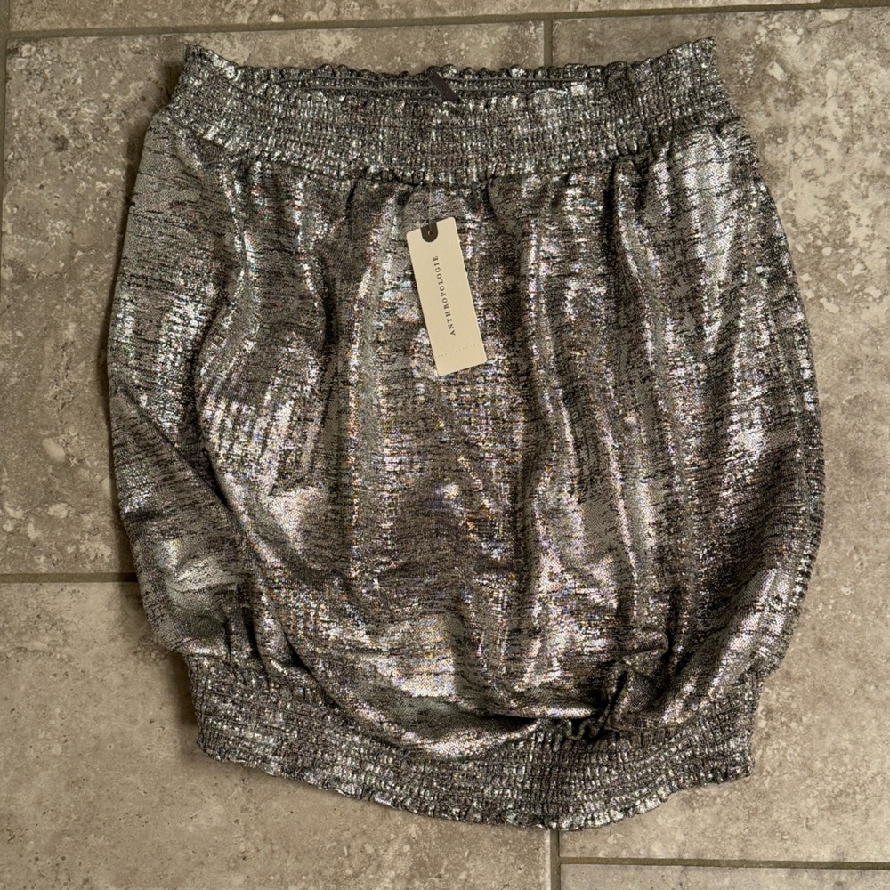 Anthropologie MAIAH SHIMMER TUBE TOP Silver Party Blouse XS - Picture 2 of 9